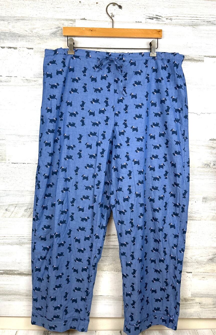 Talbots Womens XL Blue Scottie Dog Cotton PJ Pants Drawstring NEW